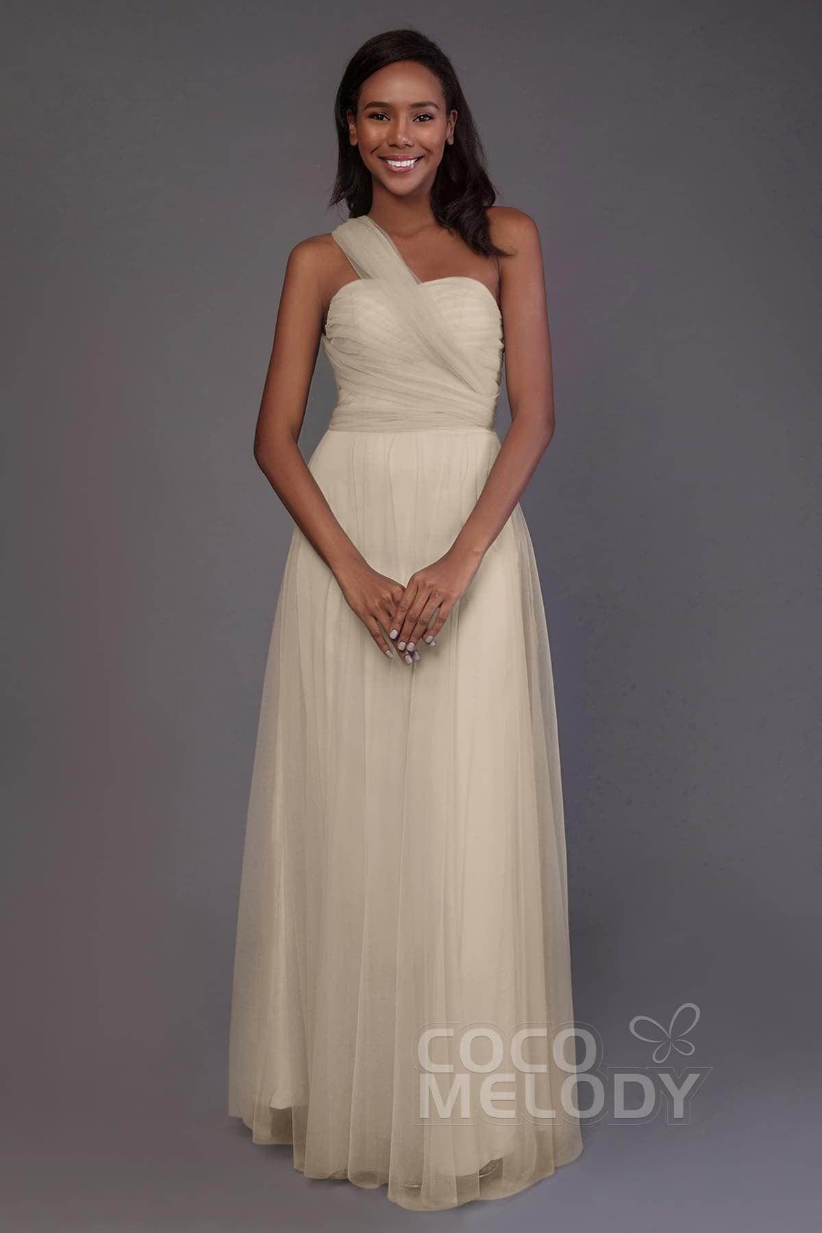 Sheath-Column Floor Length Tulle Bridesmaid Dress PR3502 - COCOMELODY